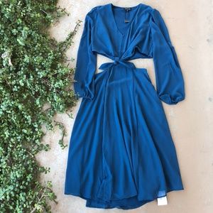 Yumi Kim Long Sleeve Blue Cutout Back Midi Dress